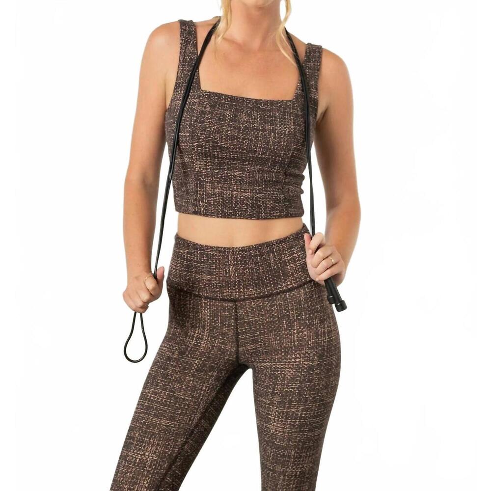 NEW THRIVE SOCIETE endure printed square neck bra in tech tweed